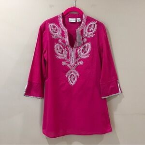 Chico’s Women’s Size 0 Small Sequin Surprise Rumor Tunic Top Blouse Pink New